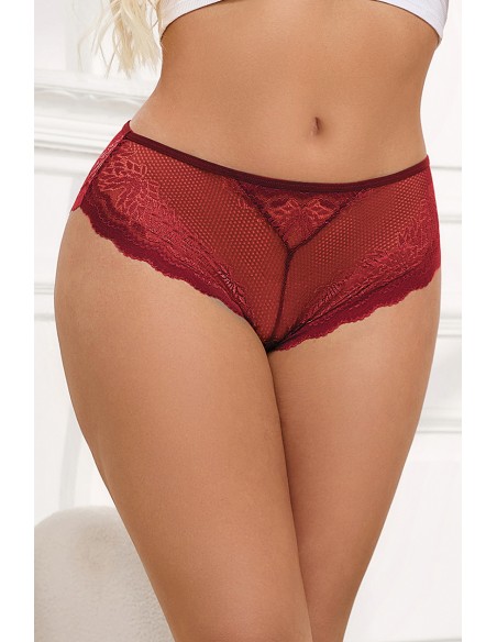 Tanga dentelle bijou Coeur Bordeaux - Litolu Lingerie